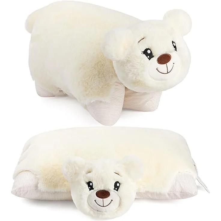 BRUBAKER Kuscheltier-Kissen Bär - 2 in 1 Teddybär und Kuschelkissen - 40 x 30 cm Plüschtier - aufklappbares Kinder Plüschkissen mit Klettverschluss - Tierkissen Stofftier Teddy - Beige – Bild 1