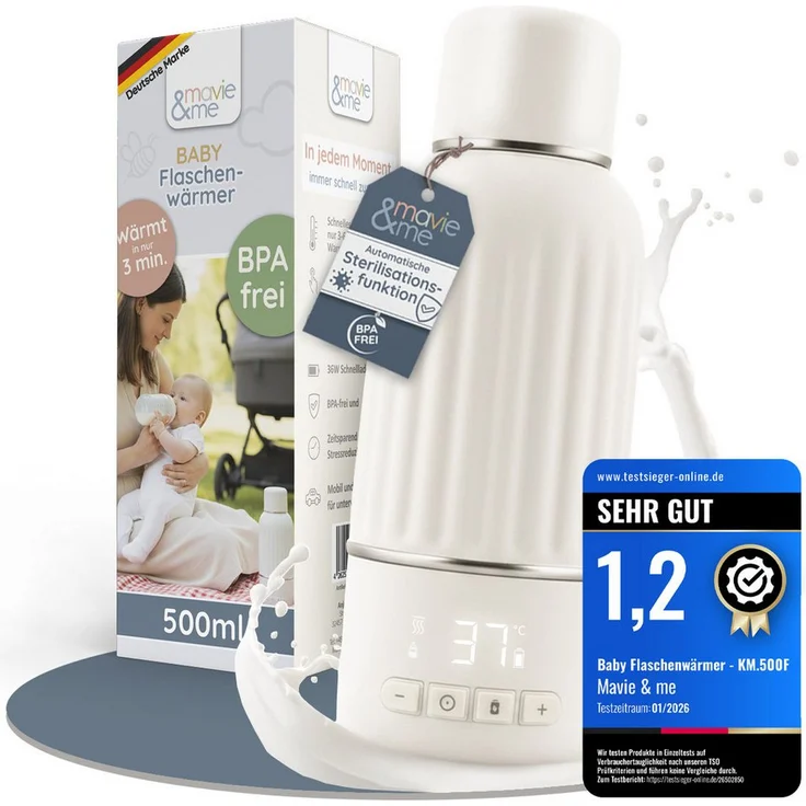 mavie & me Babyflaschenwärmer 500ml, tragbarer Muttermilch Erwärmer mit 5100mAh Akku, BPA frei und Sterilisationsmodus, ideal für unterwegs