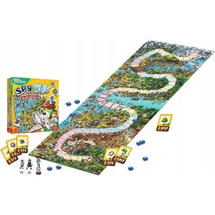 Trefl Spy Guy Junior Zwierzaki, kooperatives Brettspiel mit buntem Spielbrett und Tieratlas für Kinder