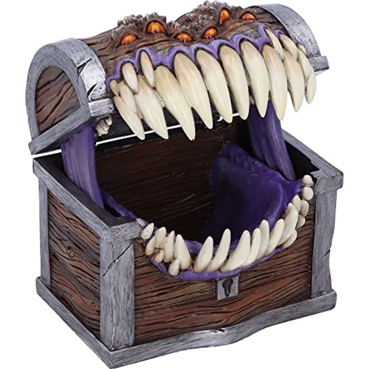 Nemesis Now Dungeons & Dragons Aufbewahrungsbox Mimic Box, handgefertigt aus hochwertigem Resin, lila Innenraum, designte als Mimic mit 6 Augen und Fangzähnen