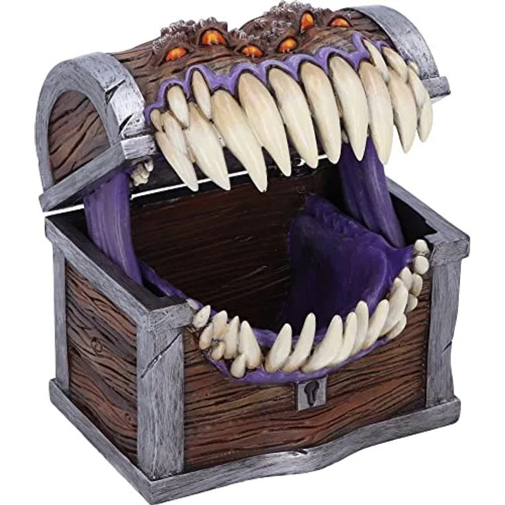 Nemesis Now Dungeons & Dragons Aufbewahrungsbox Mimic Box, handgefertigt aus hochwertigem Resin, lila Innenraum, designte als Mimic mit 6 Augen und Fangzähnen – Bild 1