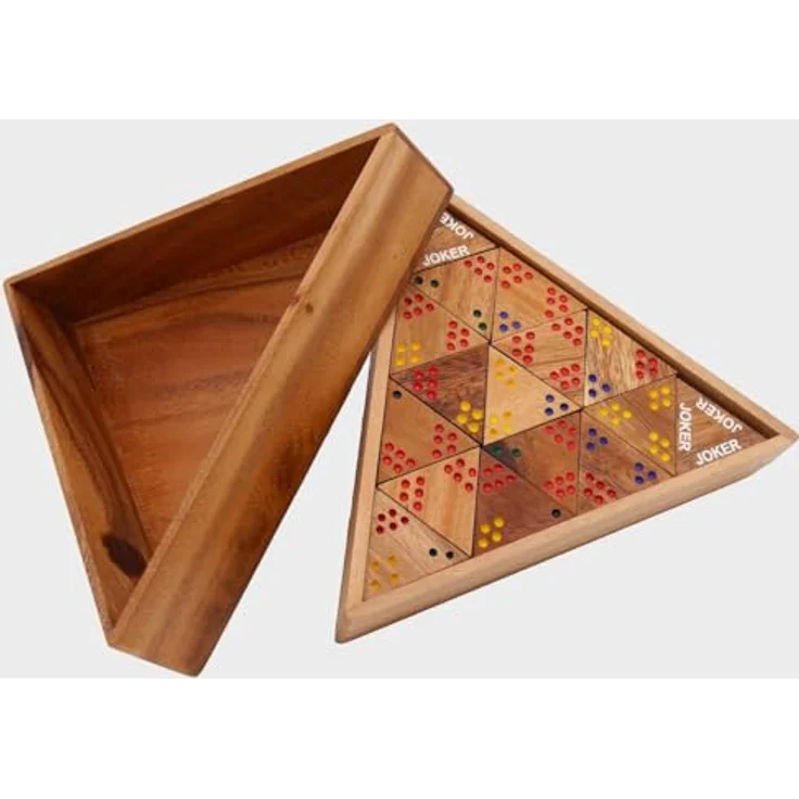 ROMBOL Tridomino 3 - anspruchsvolles Legespiel aus dunklem Samena-Holz für 2-6 Personen, 56 dreieckige Dominosteine, Maße 25 cm x 25 cm x 4,5 cm – Bild 4