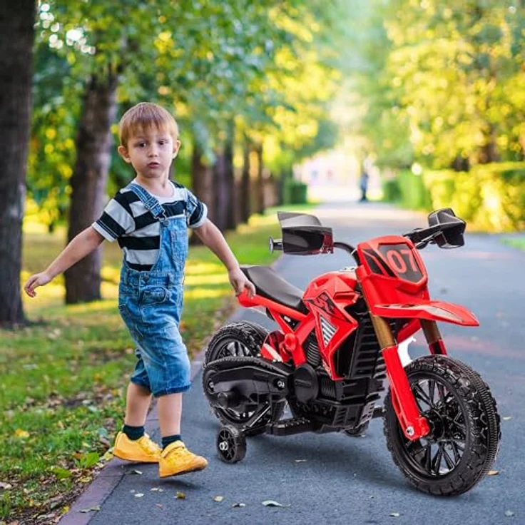 AIYAPLAY Elektro-Kindermotorrad 6V, mit Stützrädern, Hupe und Startgeräusch, belastbar bis 30 kg, Rot – Bild 2