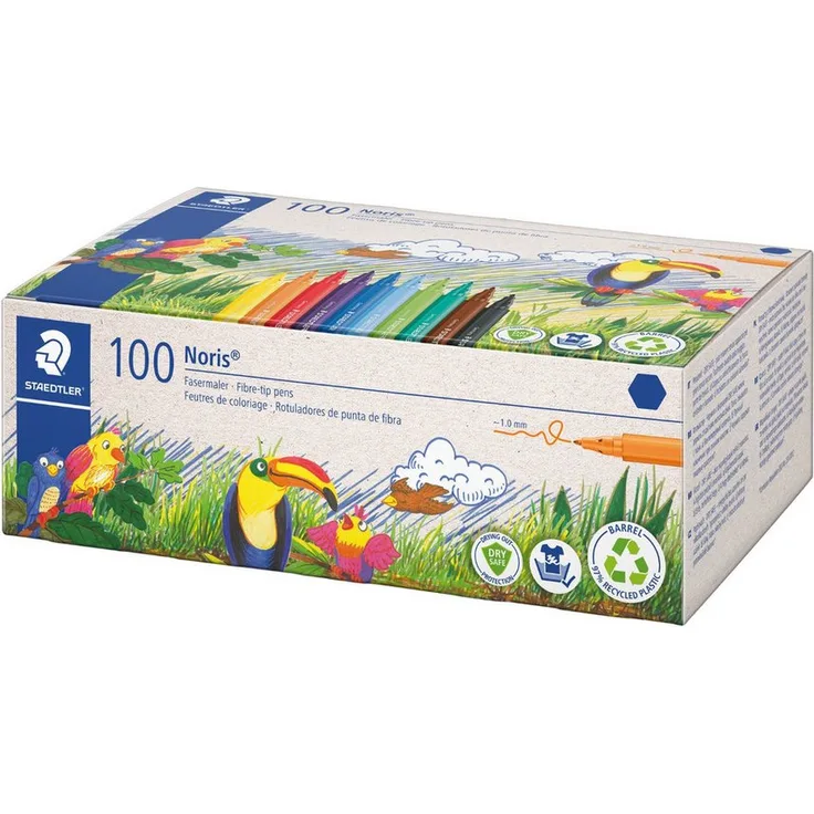 STAEDTLER Faserstift STAEDTLER Noris 326 Fasermaler - Klassensatz - 1 mm - 100 Stück - mit Lebensmittelfarbstoffen und recyceltem Plastik, Filzstifte