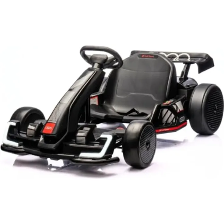 Vrooomy Audi Kinder Elektro GoKart 24V, mit Driftfunktion, Bluetooth, EVA-Reifen, verstellbarem Sitz – Schwarz