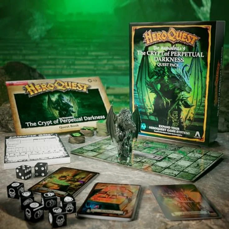 Hasbro Gaming Avalon Hill HeroQuest Joe Manganiello's The Crypt of Perpetual Darkness, Premium Erweiterung mit 10 Quests und holografischen Karten, für 2-5 Spieler, ab 14 Jahren – Bild 3