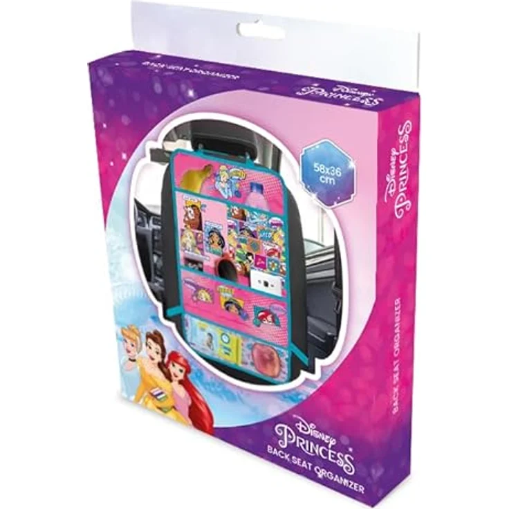 Seven Polska Rücksitzorganizer Disney "Princess", 58 x 35 cm, verstellbare Gurte, 100% Polyester, für Auto und Kinderwagen – Bild 3
