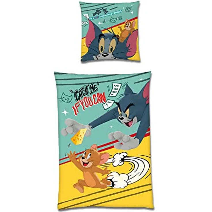 BERONAGE Tom & Jerry Kinder-Bettwäsche 135 x 200 + 80 x 80 100% Baumwolle Renforcé-Linon Spike Nibbles Comic Cat Mouse Wende-Bettwäsche 2 Motive, deutsche Größe, bunt – Bild 3
