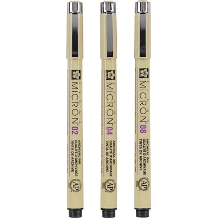 Sakura Pigma Micron Fineliner-Set schwarz, 3 St, Wischfest, dokumentenecht, 0,3 + 0,4 + 0,5 mm Strichstärke – Bild 4