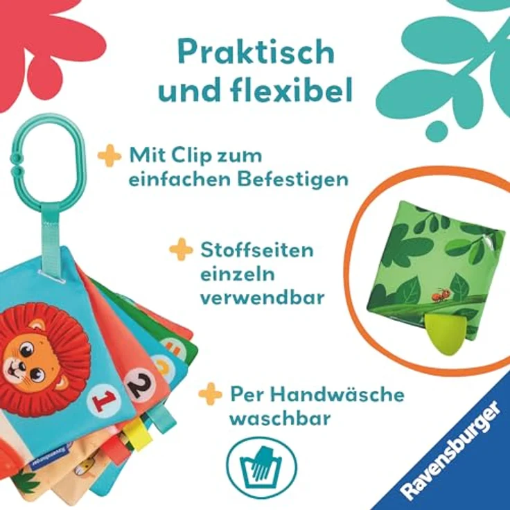 Ravensburger Greifspielzeug Play+ Mein allererstes Spielbuch: Farbenfrohes Stoffbuch zur Förderung von Zahlen und Farben für Babys ab 6 Monaten – Bild 5