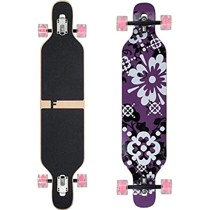 FunTomia Flex3 bis 68kg - Camber Longboard (lila Blume LED - Ahornholz)