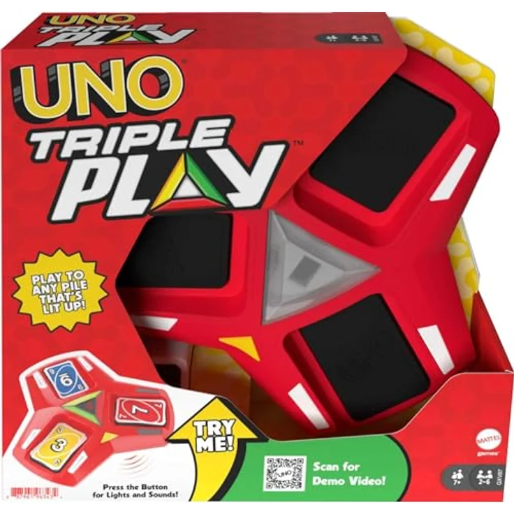 Mattel UNO Triple Play Kartenspiel, interaktives Spiel mit drei Ablagestapeln und "Triple Play!"-Modus für 2-6 Spieler – Bild 6