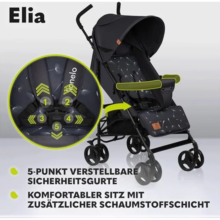 LIONELO Elia Buggy Klein Zusammenklappbar Kinderwagen Bis 15 Kg, Rücken Und Fußstützenverstellung Hinterradbremse, Moskitonetz, Beinwärmer, Einkaufskorb – Bild 3