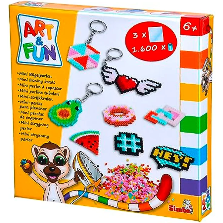 Simba 106374631 Art und Fun Mini Bügelperlen Schlüssel Anhänger, 1.600 Perlen, 3 Steckplatten, Bügelpapier, 6 Schlüsselanhänger, ab 6 Jahren – Bild 3