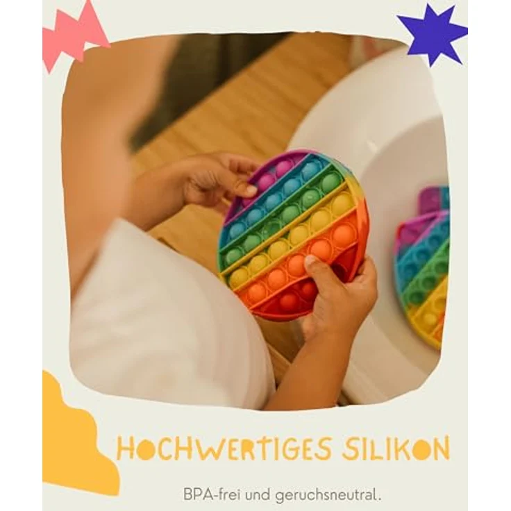 Pop on It für Kinder I Pop Bubble 4er Geschenkset I Wasserfestes Fidget Toy Set I Poppets aus hochwertigem Silikon I Regenbogen Antistress Spielzeug – Bild 5