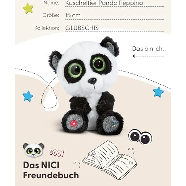 NICI GLUBSCHIS Panda Peppino 15cm I Schlenkernder Kuscheltier Panda mit großen Glitzeraugen I Plüschtier für Schmusetierliebhaber I Stofftier – 49294 – Bild 5
