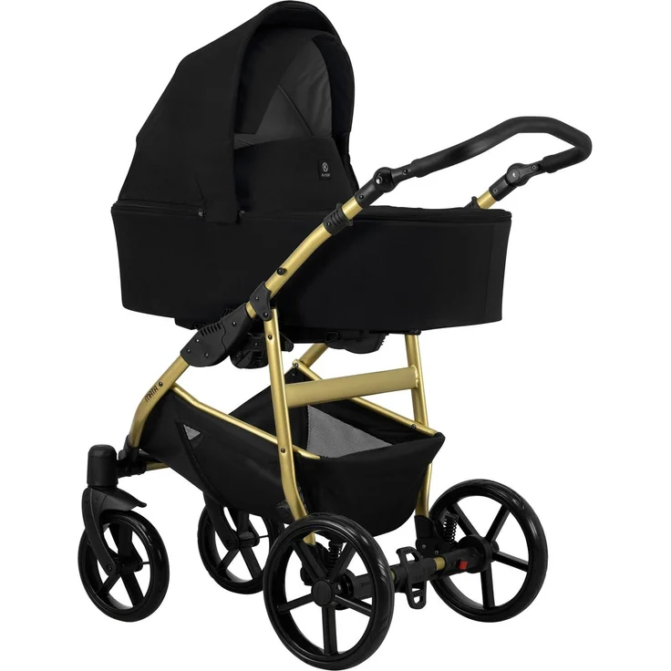 Kunert Mata Gold Black 2-in-1 Kombikinderwagen, Aluminiumrahmen mit Tragetasche und Sportsitz, schwarz/gold