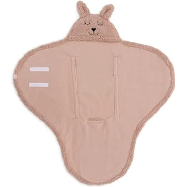 Jollein Einschlagdecke für Babyschale Bunny, flauschiges Kunstfell, weiches Innenmaterial, süßes Häschengesicht, Polyester, 100%, weiß – Bild 2