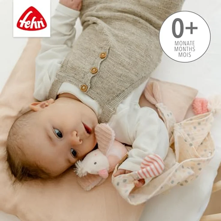 Fehn Musselin-Schmusetuch Vogel - Kuscheliges Schnuffeltuch für Babys mit Glow-in-the-dark Bestickung, 40 cm, Mehrfarbig – Bild 3