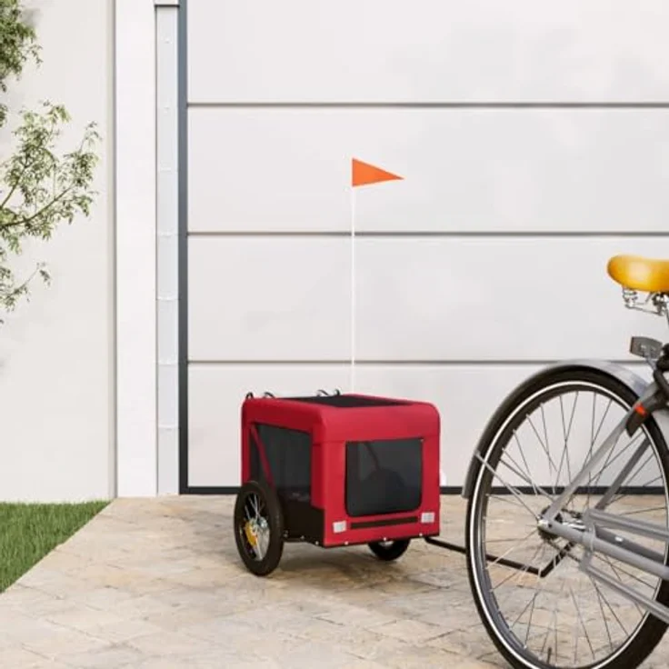 vidaXL Fahrradhundeanhänger Hunde, Rot und Schwarz, Oxford-Gewebe & Eisen, PVC-Dach, Reflektoren – Bild 2