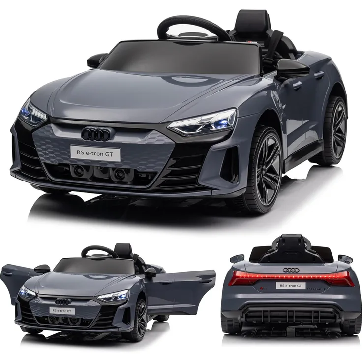 FCH Audi RS e-tron GT, Kinder Elektroauto 12V mit Musik, breitem Sitz und verstellbarem Sicherheitsgurt, grau