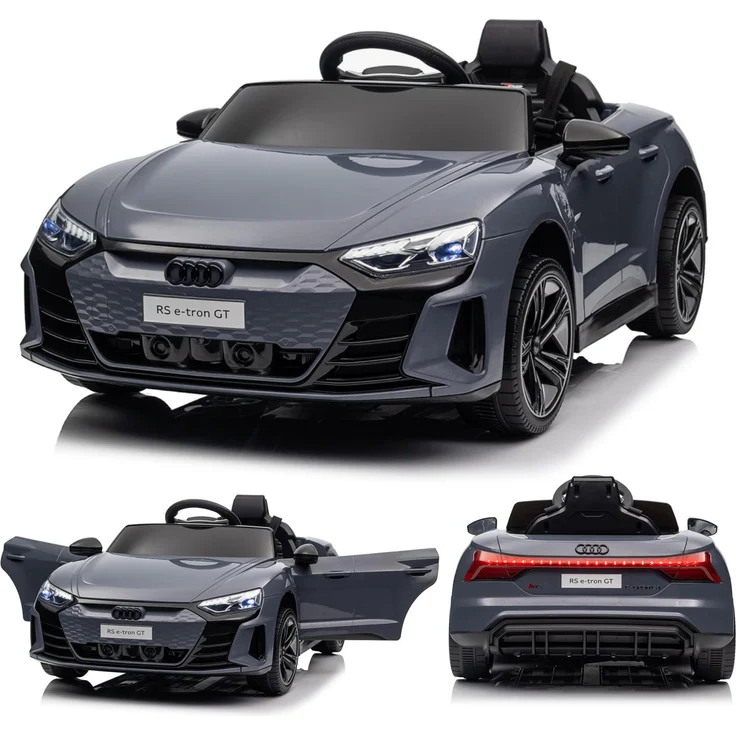 FCH Audi RS e-tron GT, Kinder Elektroauto 12V mit Musik, breitem Sitz und verstellbarem Sicherheitsgurt, grau