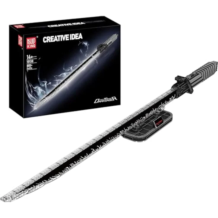 Mould King 10138 Darksaber Bausatz, 885+ Teile mit Beleuchtung und Ständer, schwarzes Schwertmodell für kreatives Cosplay und Technik-Lernen – Bild 1
