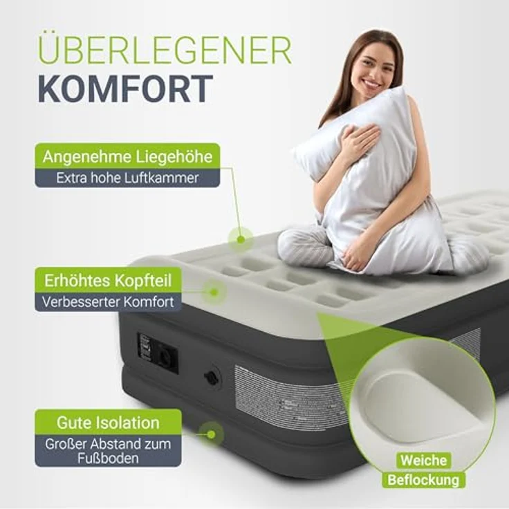 Juskys Luftmatratze Sapri, Einzel-Luftbett, selbstaufblasend, wasserdicht, inkl. Pumpe, Tasche, Grau, Anthrazit – Bild 6