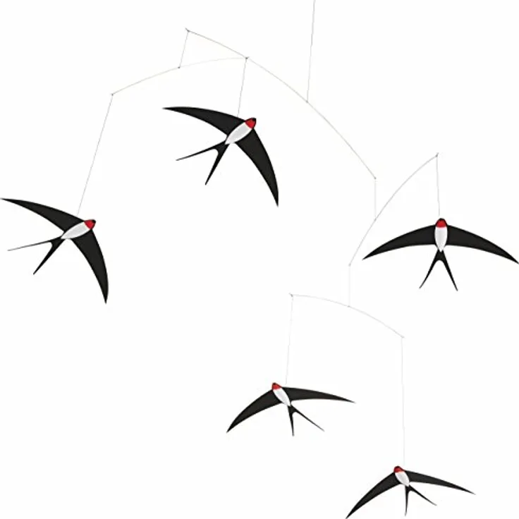 Flensted 024B Flying Swallows 5 Mobile, multicolores Mobiles aus Stahl, 53x70cm, handgefertigt in Dänemark
