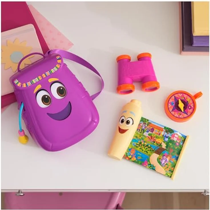 Dora the Explorer Abenteuer Rucksack, interaktiver lila Rucksack mit Landkarte, Fernglas und Kompass für fantasievolles Rollenspiel, geeignet für Kinder ab 3 Jahren – Bild 2