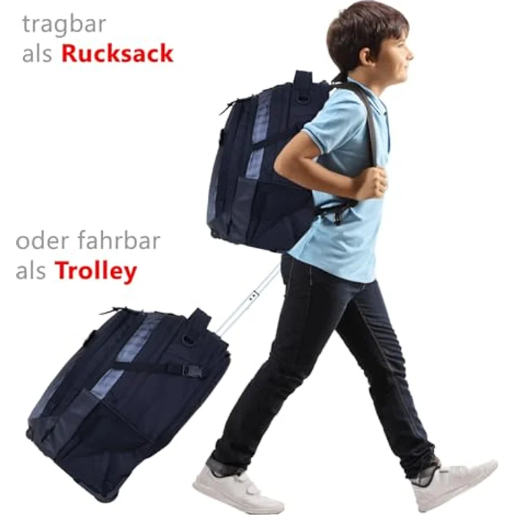Elephant 3 Teile Set Trolley Hero Signature Schulranzen Schwarz - 35 Liter, Alu Ausziehgriff, Inliner Räder – Bild 2