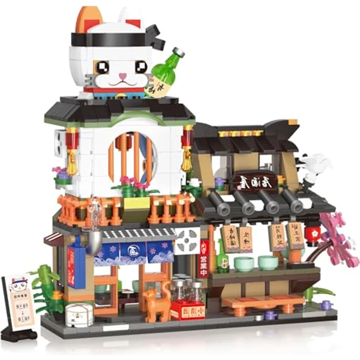 QLT Japanisch Straßenansicht Izakaya Shop Mini Bausteine, MOC Creative STEM Japanisch Toys Friends mädchen Model Set, 789 PCS Klemmbausteine Haus Toy Gift (Nicht kompatibel mit Lego Bausteine) – Bild 2