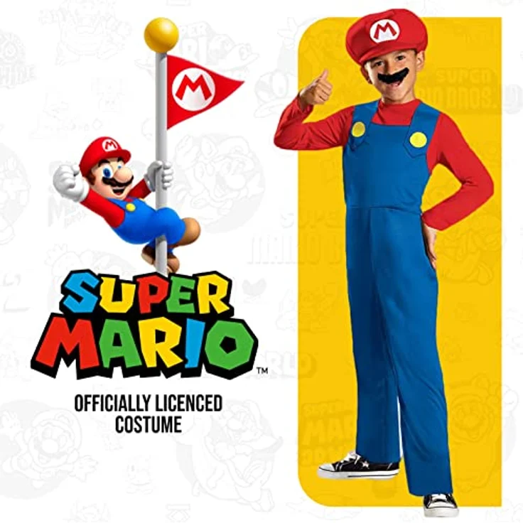 Disguise Super Mario Bros DISK73689L klassisch Costumes, S - Jumpsuit, Mütze und Schnurrbart, offiziell von Nintendo lizenziert – Bild 2