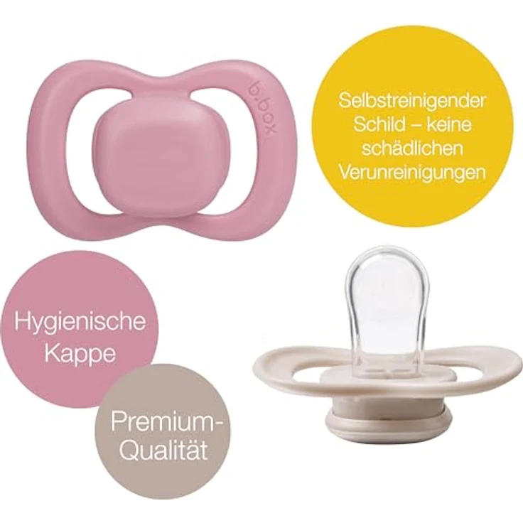 B.Box Silicone 0-6m Schnuller, kieferorthopädischer Beruhigungssauger im 2er Set, Berry/Blush – Bild 2