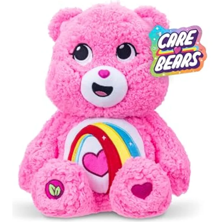 Care Bears Cheer Bear Kuscheltier, 35,6 cm, umweltfreundliches Sherpa-Plüsch mit Regenbogen-Herz Design