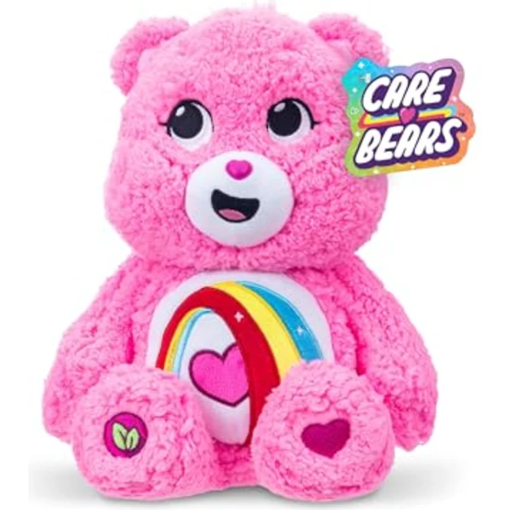 Care Bears Cheer Bear Kuscheltier, 35,6 cm, umweltfreundliches Sherpa-Plüsch mit Regenbogen-Herz Design – Bild 1