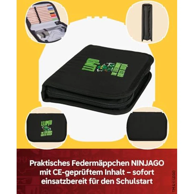 SKANDO BAGS LEGO® NINJAGO® Federmäppchen Junge Lloyd – Praktisches Federmäppchen mit CE-geprüften Inhalten, elastischen Halterungen, Namensschild, 20 x 14 x 4 cm – Bild 4