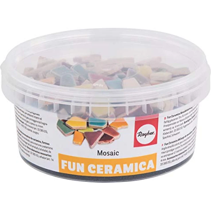 Rayher Fun Ceramica Mosaik Mix, polygonal, farbig glasierter Ton, Regenbogenfarbene Mischung zum Basteln, Dose 500g ,14863990 - Preisvergleich – Bild 3