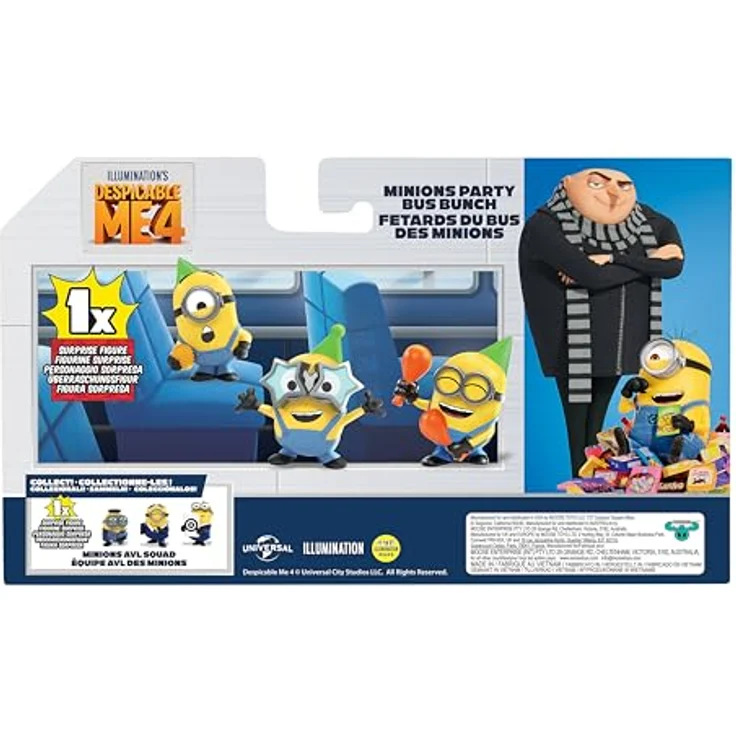 MINIONS Ich – Einfach unverbesserlich 4, 4er-Packung Partybus-Truppe Sammelfiguren, 5,8 cm groß, mit 3 sichtbaren Figuren und 1 Überraschungsfigur – Bild 3