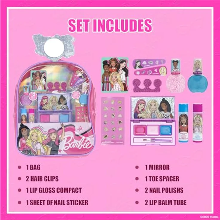 Townley Girl Barbie Make-up Rucksack Set, inkl. Lippenbalsam, Nagellack, Haarbögen, 3+ für Partys und Sleepovers – Bild 2