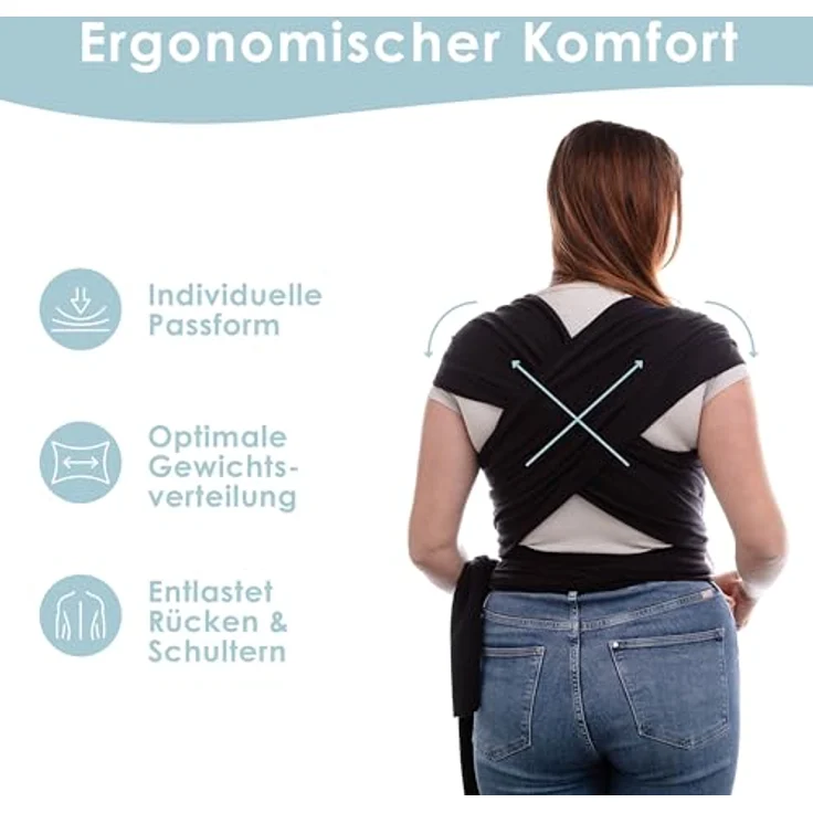 Sleepy Wrap Babytragetuch, Baumwoll Tragetuch für Neugeborene bis 15 kg, Maschinenwaschbar, kuschelweich & atmungsaktiv (Schwarz) – Bild 4