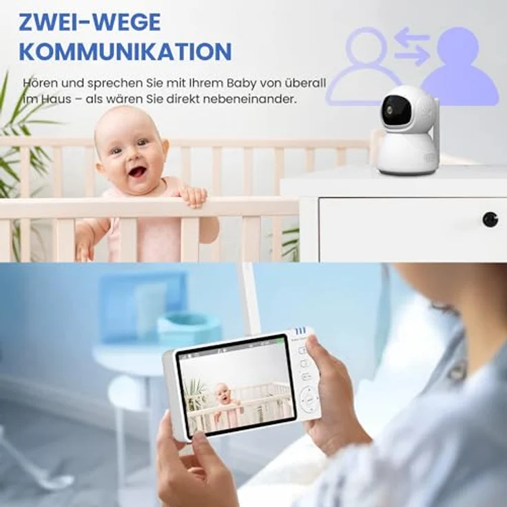 EXTRALINK Babyphone mit Kamera, 5 Zoll HD Display, Nachtsicht, 2-Wege Audio, VOX, Temperaturüberwachung, FHSS 2,4GHz, 300m Reichweite, 3500mAh Akku – Bild 5