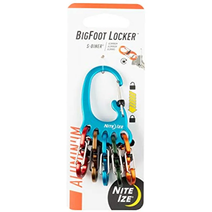Nite Ize BigFoot Locker KeyRack, Aluminium Karabiner mit 5 MicroLocks und Slide-to-Lock Mechanismus