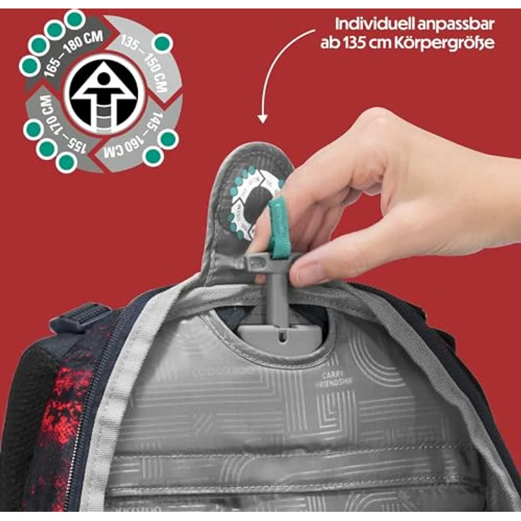 Coocazoo Porter Schulrucksack „Broken Black”, schwarz-rot, ergonomisch, höhenverstellbar, mit Brustgurt & Hüftgurt, ideal für die 3. Klasse – Bild 5