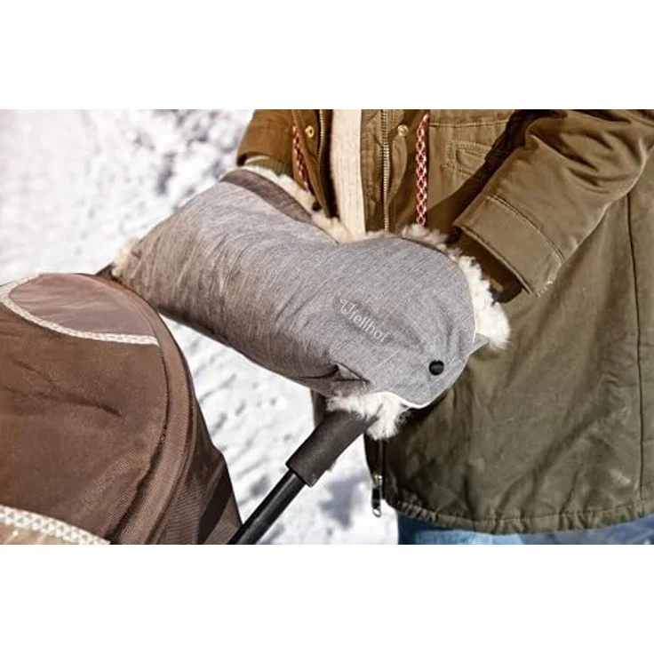 Fellhof® Kinderwagen Handwärmer Winterberg, 100% Merino-Lammfell, wind- und wasserabweisend, reflektierende Streifen, OEKO-TEX® zertifiziert, Universalgröße für alle Kinderwagen, schwarz – Bild 3