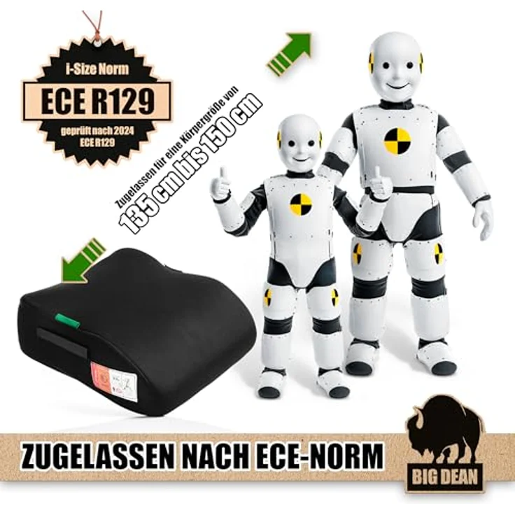 BigDean Kindersitzerhöhung i-Size Norm R129, Schwarz, geeignet für Kinder von 135 bis 150 cm (Packung, 1-tlg), 3-Punkt-Gurt-Befestigung – Bild 2