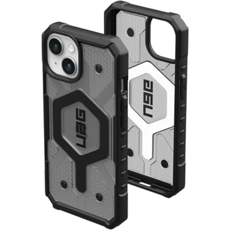 URBAN ARMOR GEAR Pathfinder Hülle kompatibel mit Apple iPhone 15 Pro Case [Wireless Charging/Magnetisches Aufladen kompatibel, Fallschutz nach Militärstandard] ash (grau transparent)