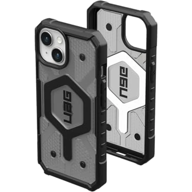 URBAN ARMOR GEAR Pathfinder Hülle kompatibel mit Apple iPhone 15 Pro Case [Wireless Charging/Magnetisches Aufladen kompatibel, Fallschutz nach Militärstandard] ash (grau transparent) – Bild 1