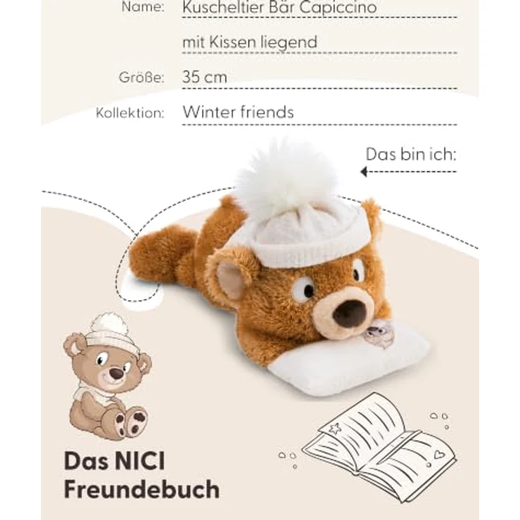 NICI 63238 Plüsch Bär Capiccino, 35cm liegend mit Kissen und Winterpulli in Strickoptik, braun – Bild 5