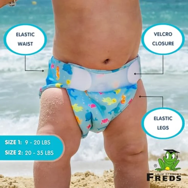 FREDS SWIM ACADEMY Wiederverwendbare Schwimmwindel - Swim Nappy mit Klettverschluss, Baby-Schwimmhose aus weichem Material, verstellbar, blau, Größe 2 – Bild 4